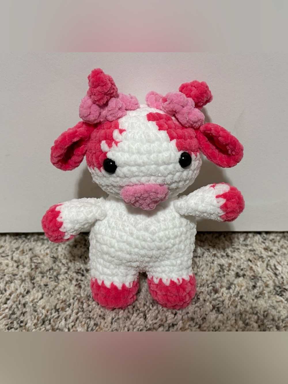Handmade Crochet Strawberry Cow Plush Stuffed Animal Toy meet Strawberry Milk